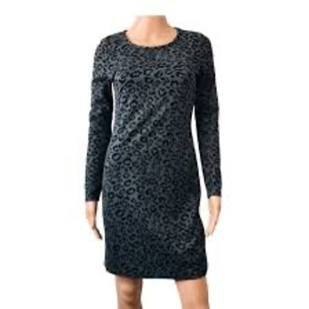Banana Republic Gray Animal Print Leopard Shift Dress 12 Petite